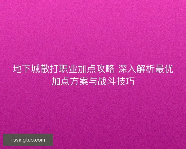 地下城散打职业加点攻略 深入解析最优加点方案与战斗技巧