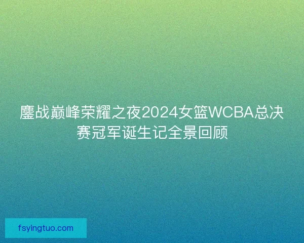 鏖战巅峰荣耀之夜2024女篮WCBA总决赛冠军诞生记全景回顾