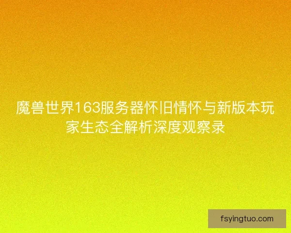 魔兽世界163服务器怀旧情怀与新版本玩家生态全解析深度观察录