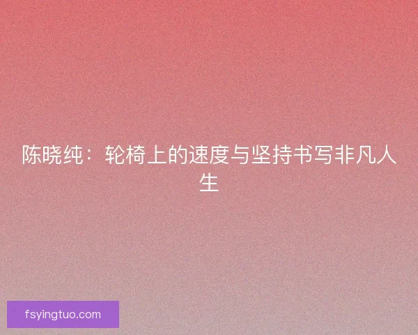 陈晓纯：轮椅上的速度与坚持书写非凡人生